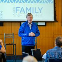 T-Haas speaking at Laker Legacy Brunch